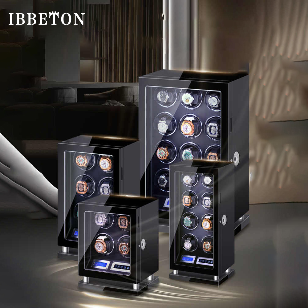 IBBETON 指紋ロック解除自動時計ワインダー 3/4/6/8/9/12 スロットタッチスクリーンリモコンマブチモーター時計金庫