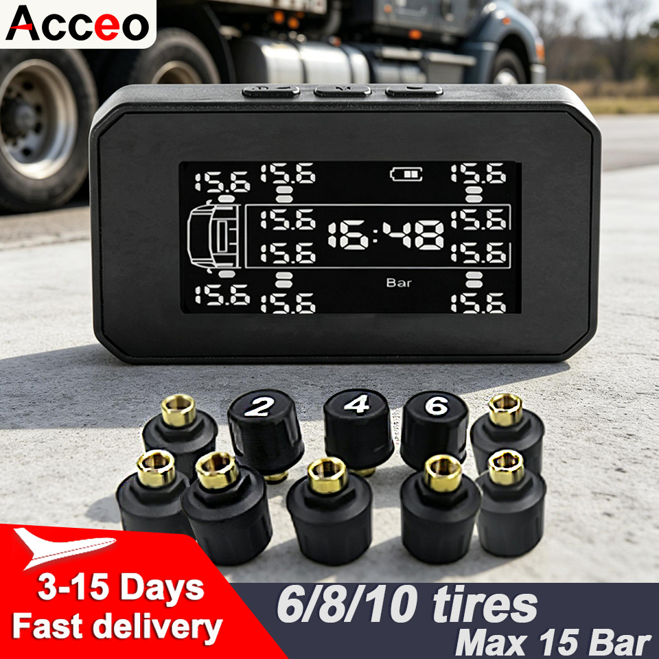 Acceo トラック TPMS 車のタイヤ空気圧監視システム 6/8/10 外部センサースマートアラーム車両安全用電子機器