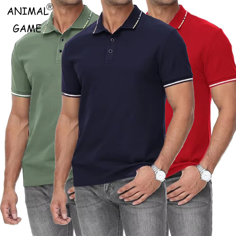 新しいメンズ半袖ポロシャツ夏の男性コントラスト特大 Tシャツ通気性シャツ軽量ストリートジムトップス
