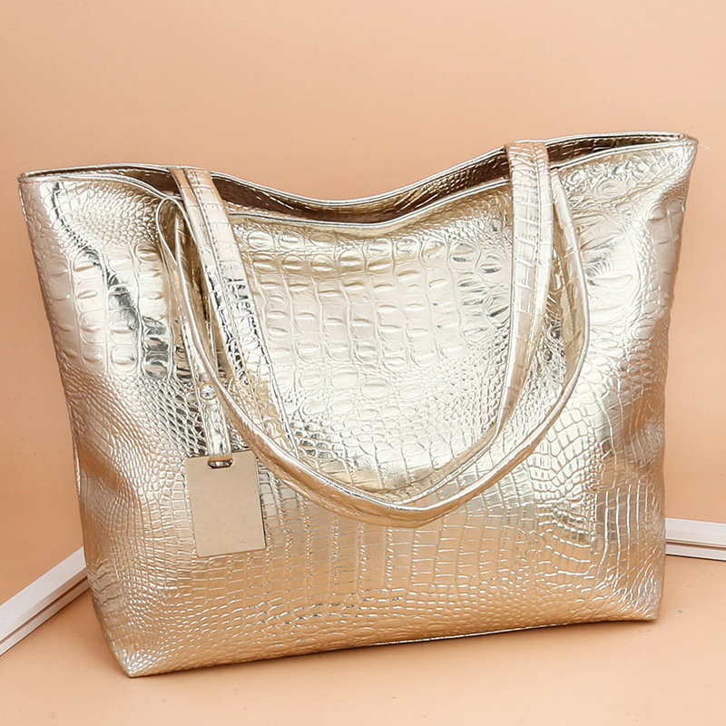 ファッションカジュアル女性ショルダーバッグシルバーゴールドブラックワニハンドバッグ Pu レザー女性のビッグトートバッグレディースハンドバッグ嚢