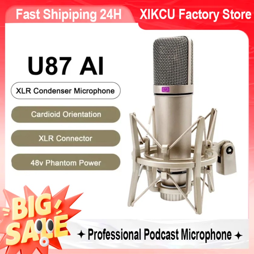 XIKCU プロフェッショナル ポッドキャスト ライブ サウンドカード機器バンドル 48V XLR マイク付き PC 録音 歌 ストリーミング ゲーム用