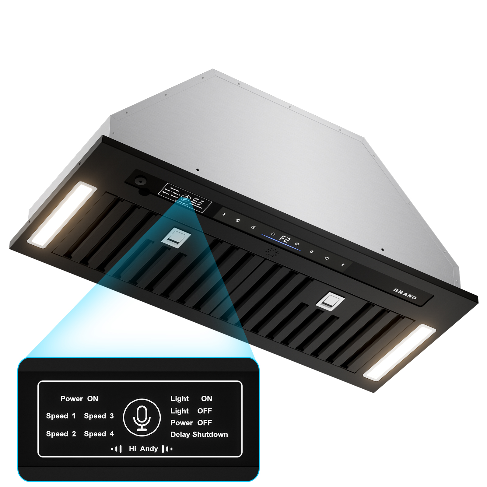 30インチ900 CFM インサートレンジフード、ブラックステンレススチール、食器洗い機フィルターと LED ライト付き