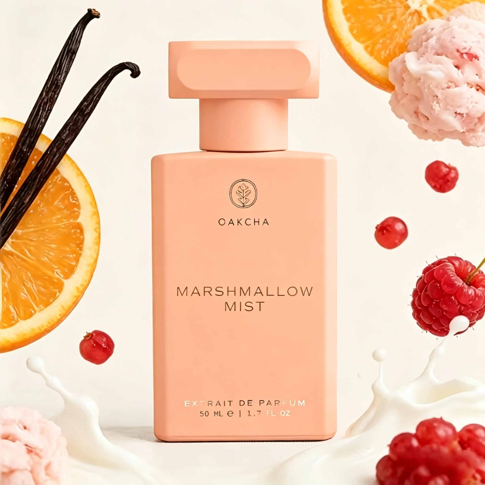 OAKCHA マシュマロ ミスト ユニセックス エクストラ ドゥ パルファム 持続性のある甘いバニラ クリームの香り マット ピーチ スクエア ボトル フレグランス ギフト メンズ レディース