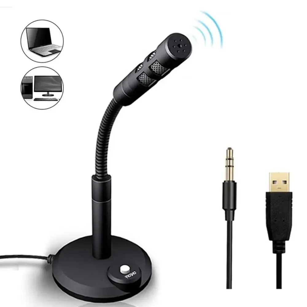 ミニ 3.5 ミリメートルスタジオマイク USB デスクトップワイヤーゲーミングマイク音声マイクスタンドホルダー PC ノートブックポッドキャストレコーディングスタジオ