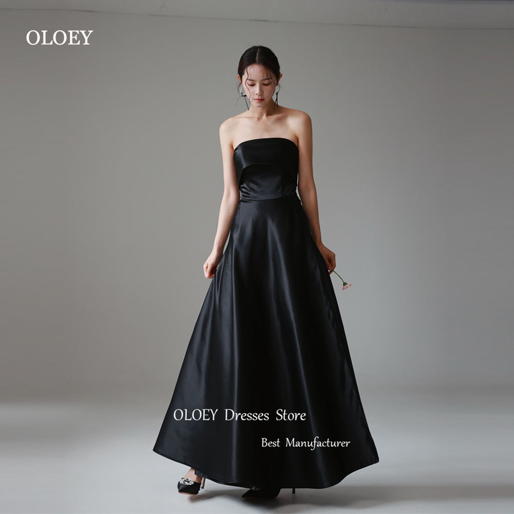 OLOEY 2025 シンプルな黒のイブニングドレス韓国写真撮影ストラップレスフロアレングスコルセットバックウエディングドレスフォーマルパーティードレス