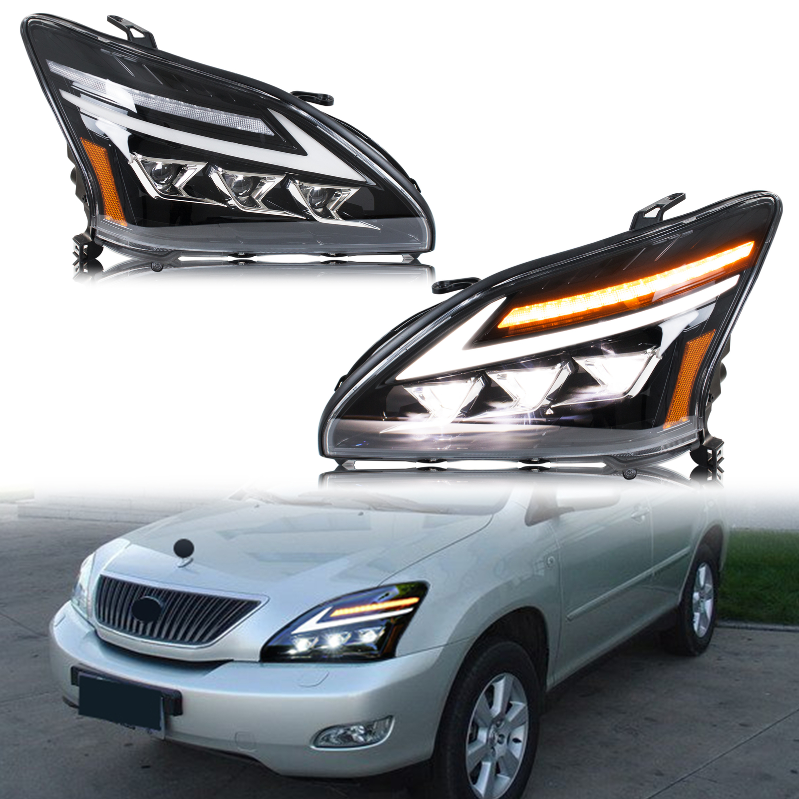 LED ヘッドライト レクサス RX330 RX350 RX400h 2004-2009 DRL シーケンシャル ターンシグナル フロントランプ ペア アセンブリ [AFS には適合しません]