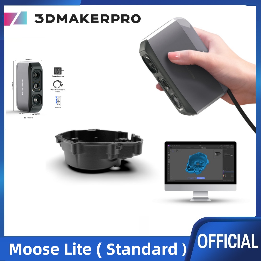 3D スキャナー Moose Lite (標準) 3D プリント用ハンドヘルド 3D モデルスキャナー、0.05mm 高精細精度、手ぶれ防止レンズ付き