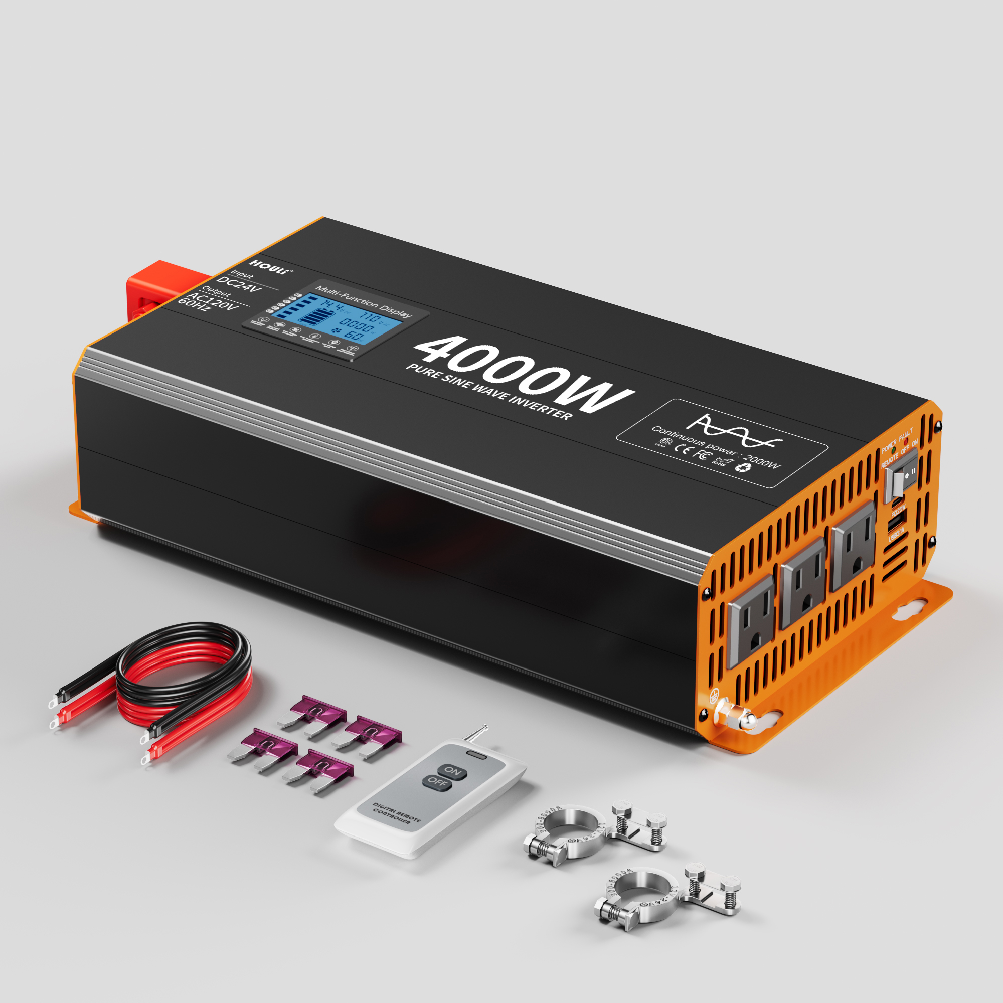 Pure Sine Wave Inverter DC to AC 12V 24V to 120V 4000W 3000W 2000W 60Hz High Power Inverter LCD Display Car Solar Inverter