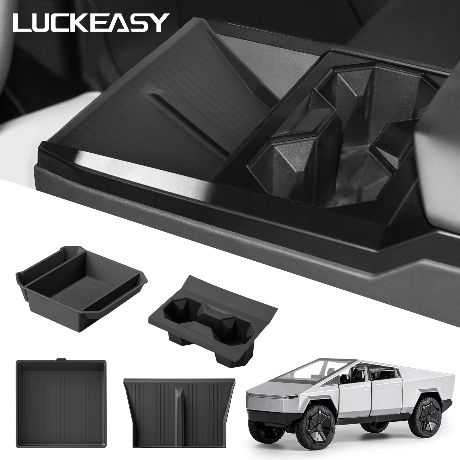 テスラ Cyber​​truck 2025 車の収納ボックスキットセンターコンソールカップホルダーワイヤレス充電マットオーガナイザートレイアクセサリー 4 個
