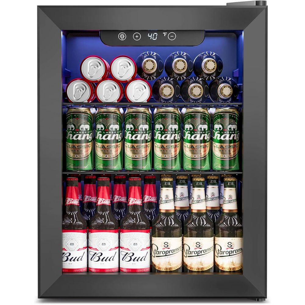 68缶容量のミニ冷蔵庫、飲料用ガラスドア付き、家庭、オフィス、寮に最適、ブラック