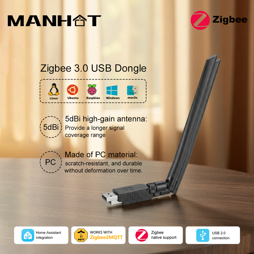 Manhot Zigbee 3.0 USB ドングル ユニバーサル ワイヤレス ゲートウェイ ハブ インターフェイス キャプチャ Zigbee 2MQTT ホーム アシスタント スレッド OpenHAB