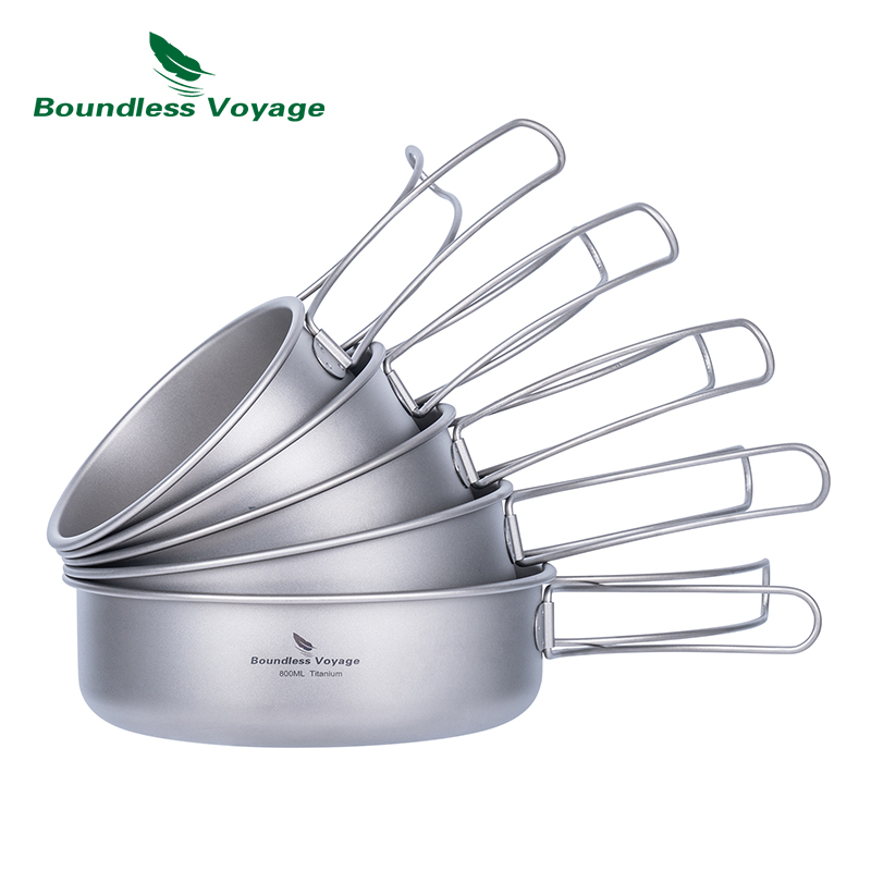 Boundless Voyage チタンパン ボウル 食器セット 折りたたみハンドル付き アウトドア キャンプ ポータブル プレート ソーサー 食器 Ti1096T