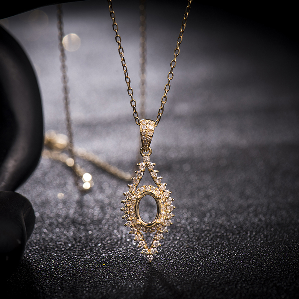 美しいスタイル 14K イエロー ゴールド ウェディング ダイヤモンド セミマウント ペンダント ネックレス カスタマイズ ファイン ゴールド ジュエリー ネックレス