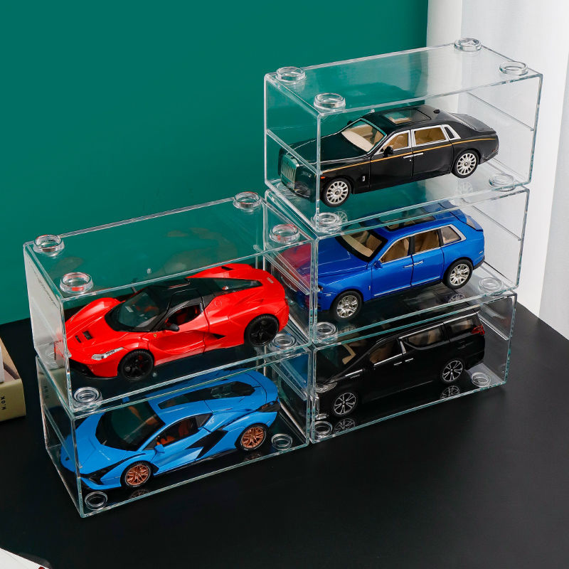 1:24/32/64 スケールおもちゃの車のディスプレイケースマッチ箱、ホットホイール用;おもちゃの車の収納ボックスクリアディスプレイボックス、透明なスナップオンダストカバー付き