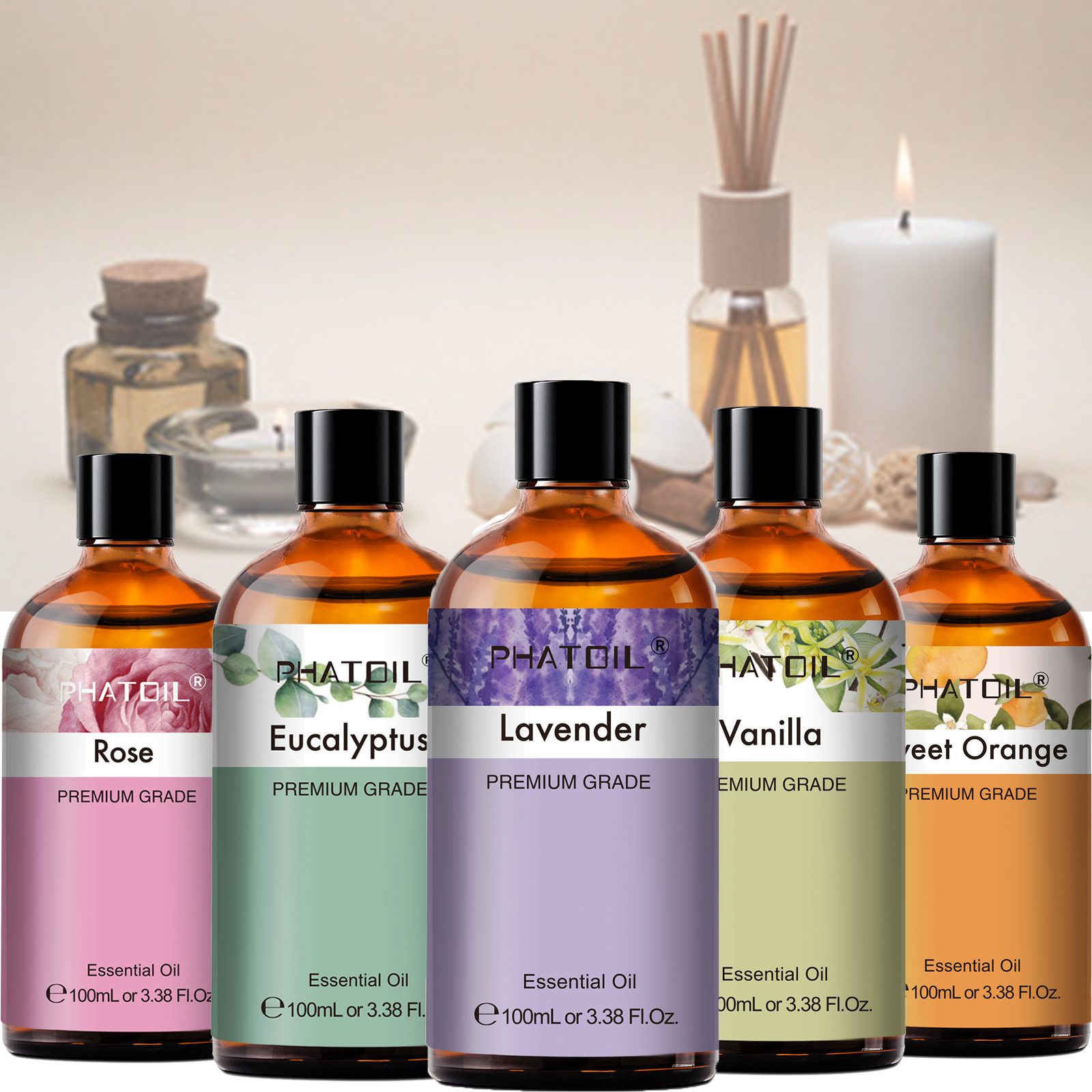 PHATOIL 100 ミリリットル純粋な天然エッセンシャルオイルディフューザーキャンドル作成ラベンダージャスミンバニラユーカリアロマエッセンシャルオイル