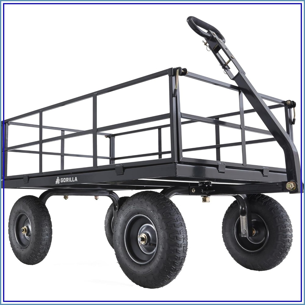 Gorilla Carts スチールユーティリティカート、9立方フィート、1200ポンド、ブラック - 高耐久運搬ワゴン、庭の芝生庭用の取り外し可能なサイド