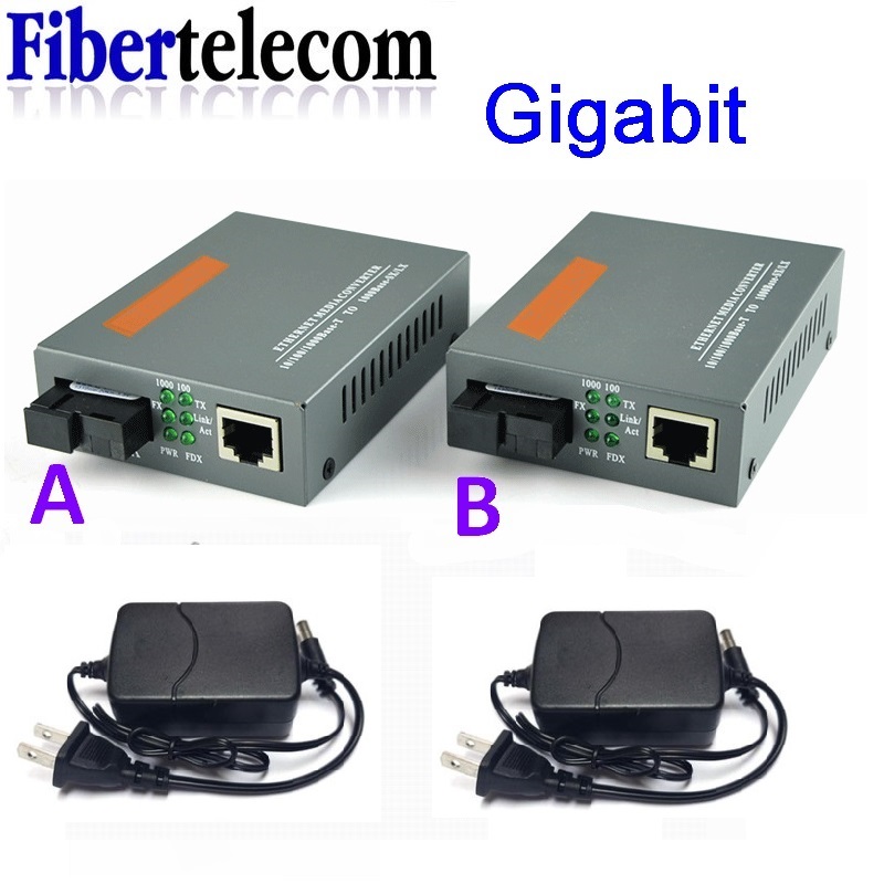 HTB-GS-03 ギガビット光ファイバーメディアコンバータ 10/100/1000Mbps シングルモードから RJ45 3KM/20KM UPC/APC SC ポート US 電源
