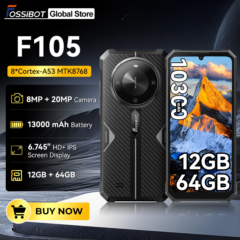 FOSSiBOT F105 頑丈なスマートフォン 12(4 8) ギガバイト 64 ギガバイト 10300mAh アンドロイド 14 OS 携帯電話 20 MP カメラ 6.745 インチ HD IPS 電話