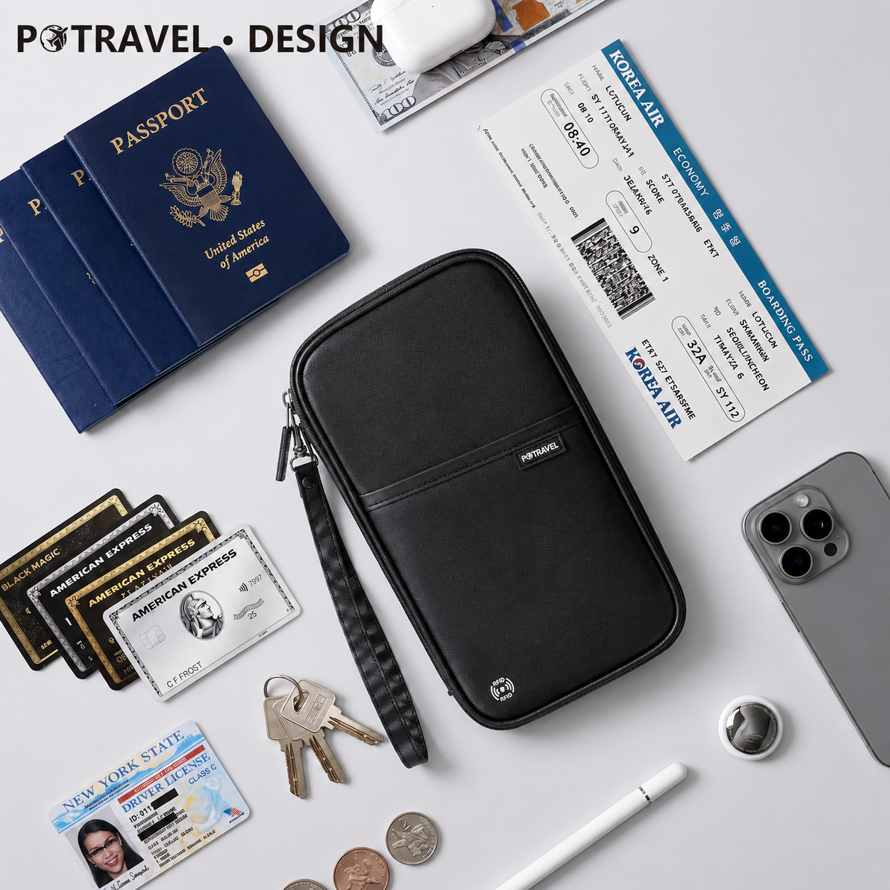 RFID 旅行パスポートホルダー防水ドキュメントオーガナイザー財布大容量チケットカードバッグ男性女性家族旅行
