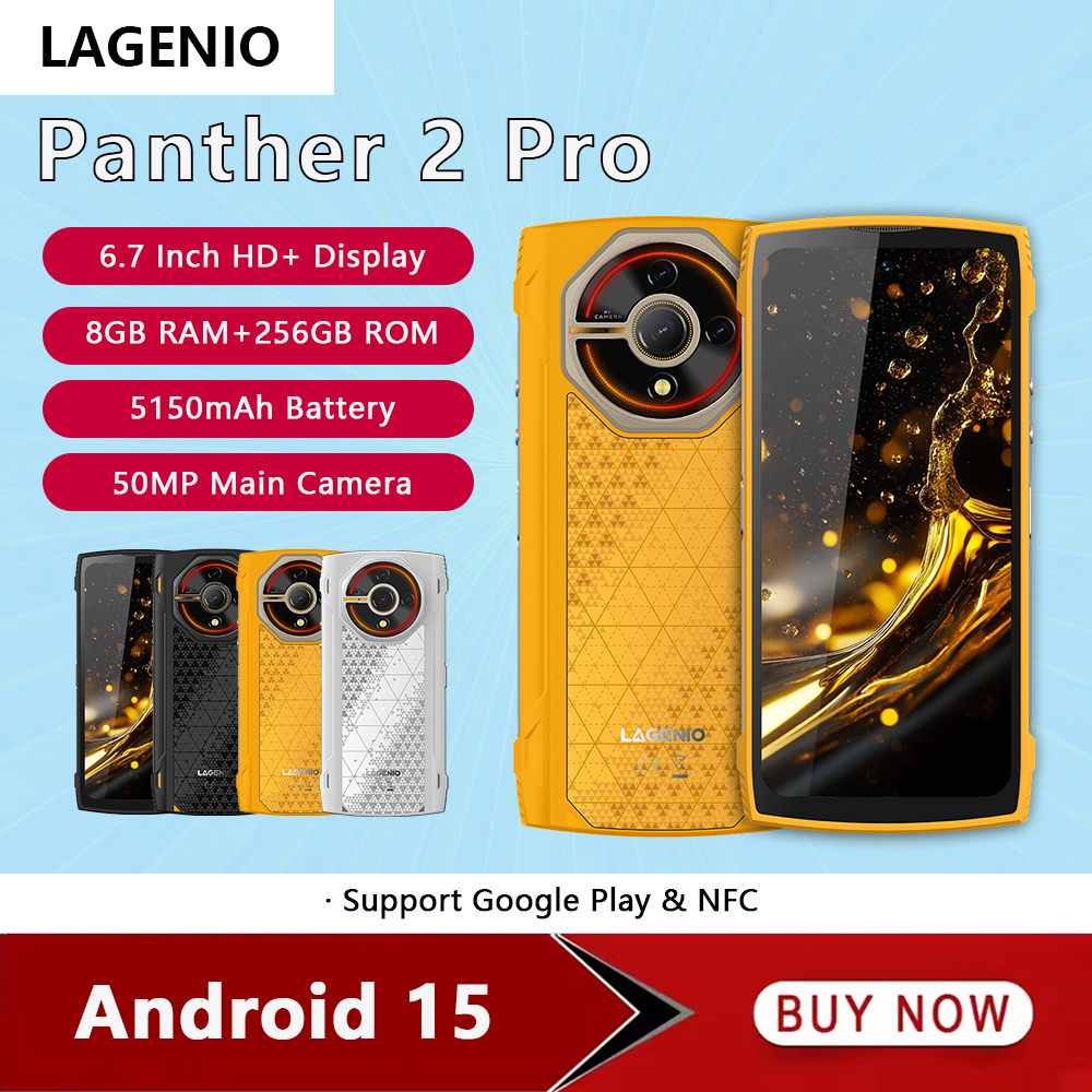 LAGENIO パンサー 2 プロ 4G 頑丈なスマートフォン Android 15 8GB 256GB 携帯電話 50MP 5150mAh 6.7 "HD 超薄型携帯電話ジェミニ
