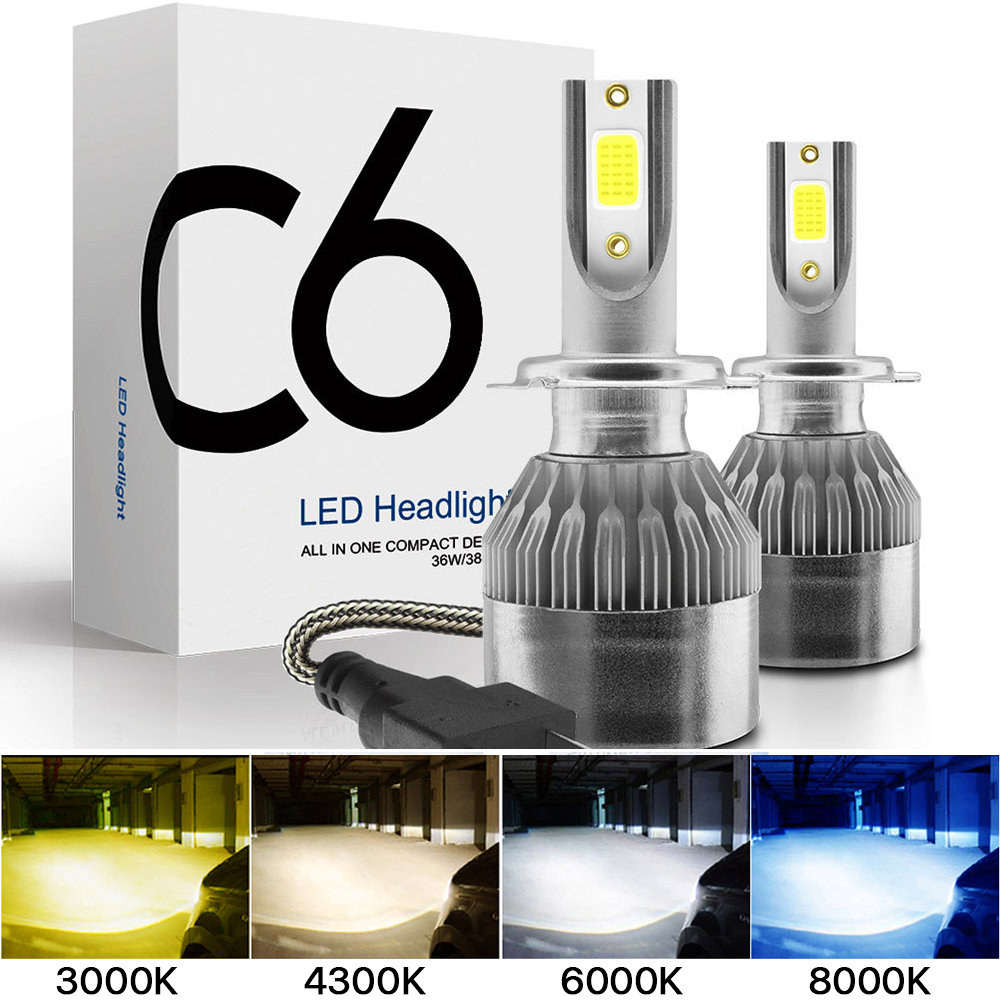 2x H7 LED H11 H4 ハイ/ロー H1 H3 H8 HB1 HB3 HB4 HB5 HIR2 H13 H27 9005 9006 車のヘッドライト電球 3000K 6000K 8000K COB C6 車のライト