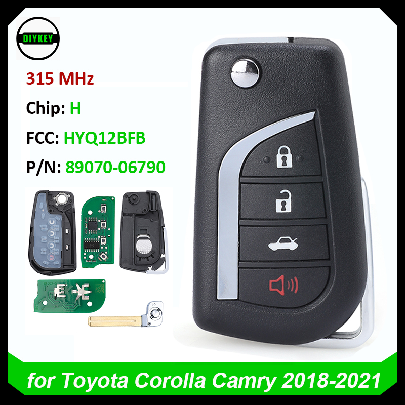 DIYKEY キーレス フリップ スマート キー 315MHz H チップ トヨタ カローラ カムリ 2018-2021 リモート Fob 4B - FCC HYQ12BFB P/N: 89070-06790