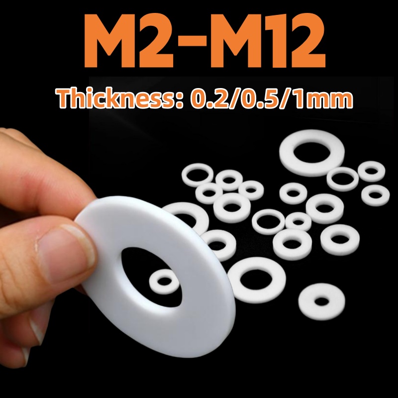 PTFE 平ワッシャー M2 M2.5 M3 M4 M5 M6 M8 M10 M12 白色シールガスケット水道管ジョイント用高温耐性スペーサー