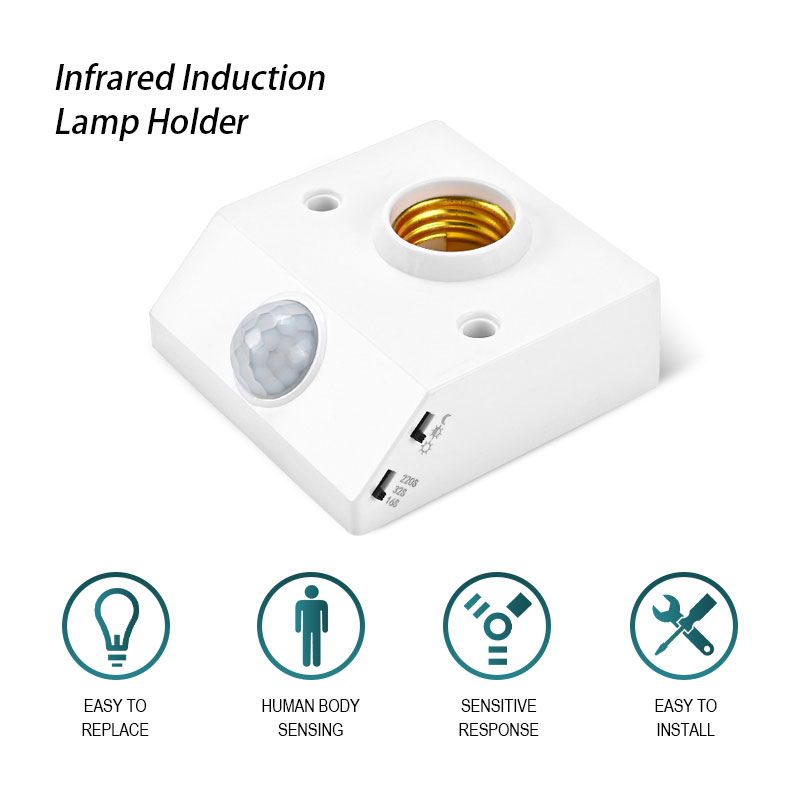 1/4 個 AC110-240V 自動 LED 人間赤外線センサー LED 正方形ランプホルダー人間感知 E27 壁ランプホルダー