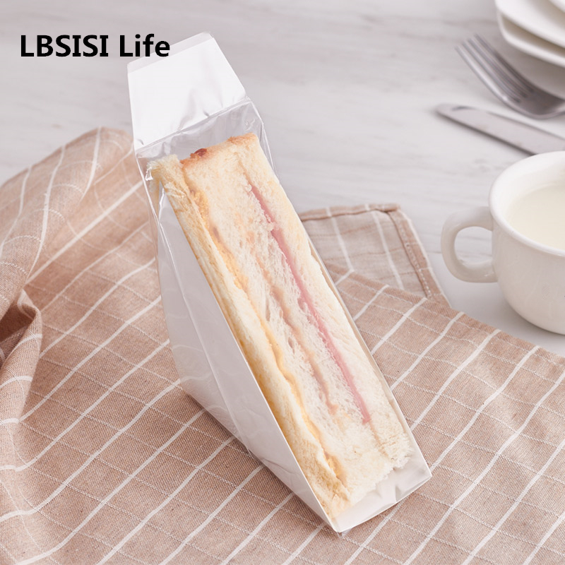 LBSISI Life 100 個クリアバッグパン Trigon サンドイッチバッグ底ベーキング食品プラスチックラップパンパッキング