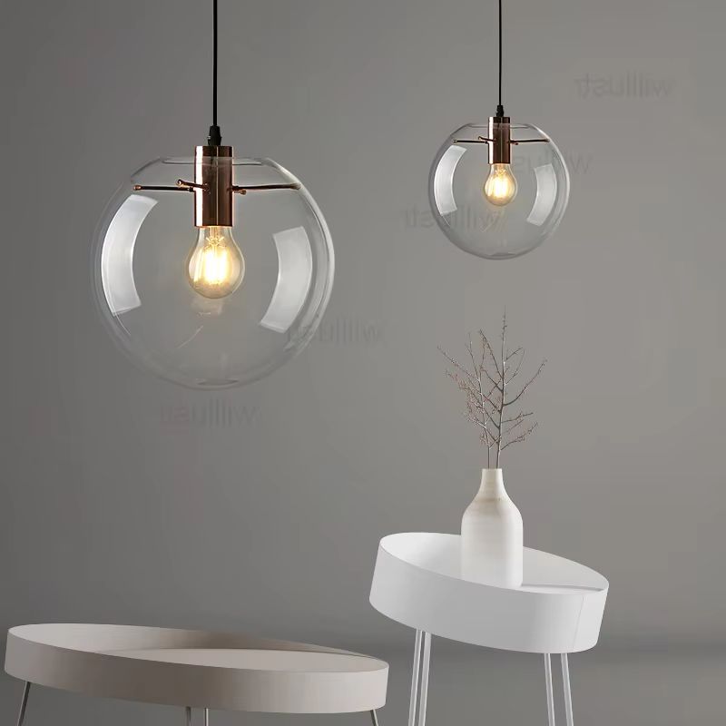 Glass Ball Pendant Lamp Transparent Clear Global Suspension Light Lampshade LED Crystal Ceiling Chandelier Hanging Lighting