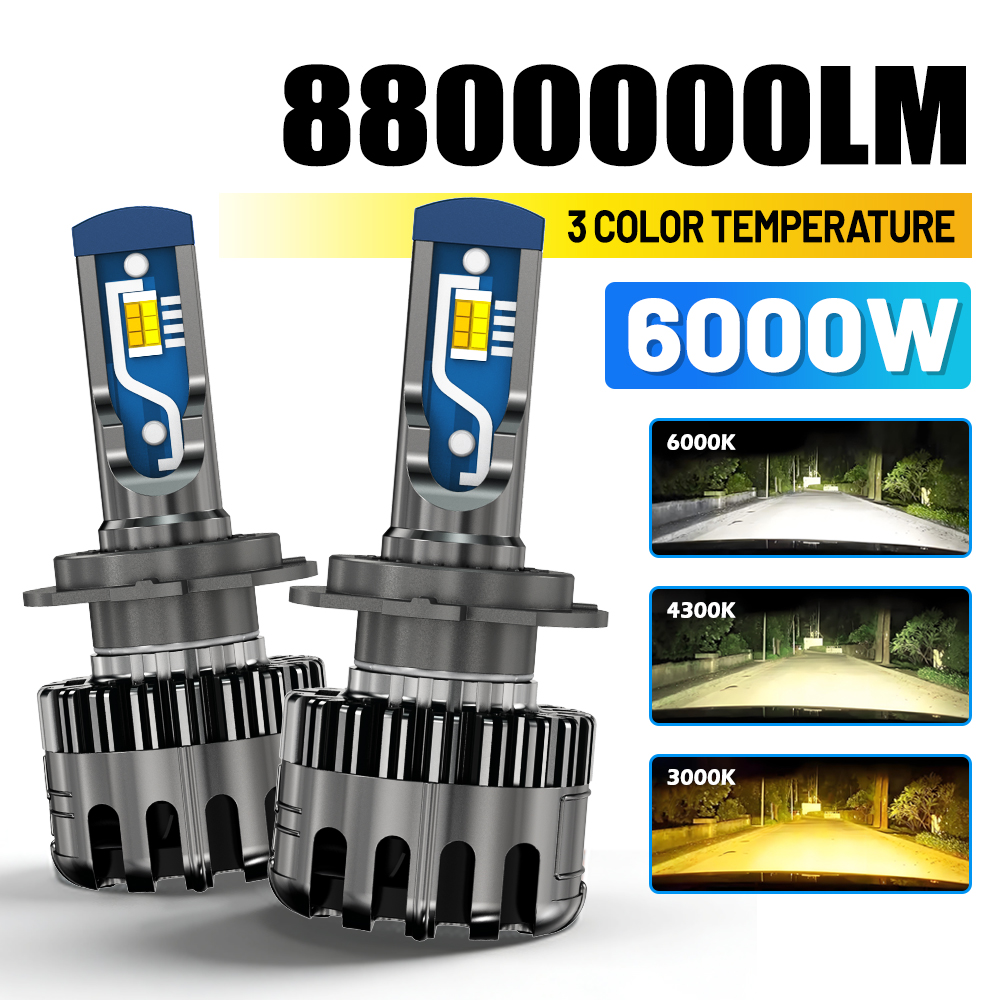 2 個三色 H7 LED ヘッドライト 3000K 4300K 6000K H4 H8 H11 HB3 9006 H7 LED フォグバルブ 12V H1 9005 フォグランプ