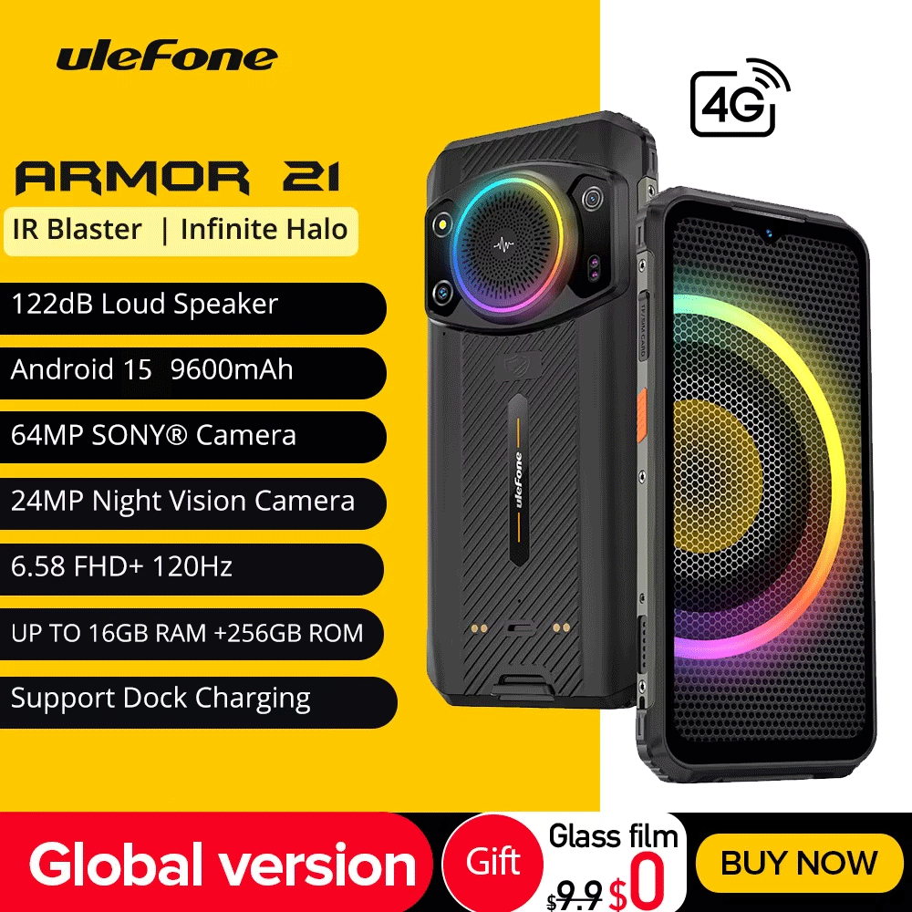 Ulefone Armor 21 スマートフォン、G99 Android 15、16GB RAM、256GB ROM、頑丈な電話、64MP、9600mAh、携帯電話、グローバル