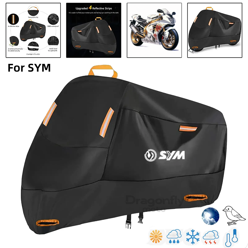 SYM ロゴオートバイカバー防水屋外スクーター UV プロテクターレインカバー SYM JP150 GR125 フィドル 3 FNX150 maxsym 400i 600