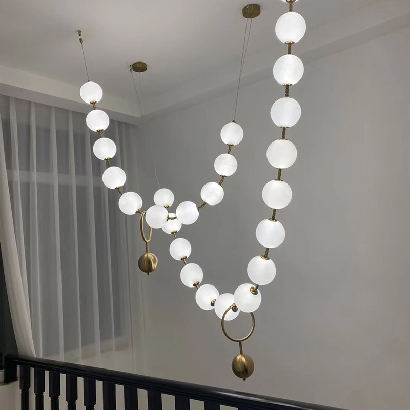 モダンデザイナーパールガラスネックレス LED シャンデリアリビングルームレストランキッチンロングペンダントランプインテリア装飾照明
