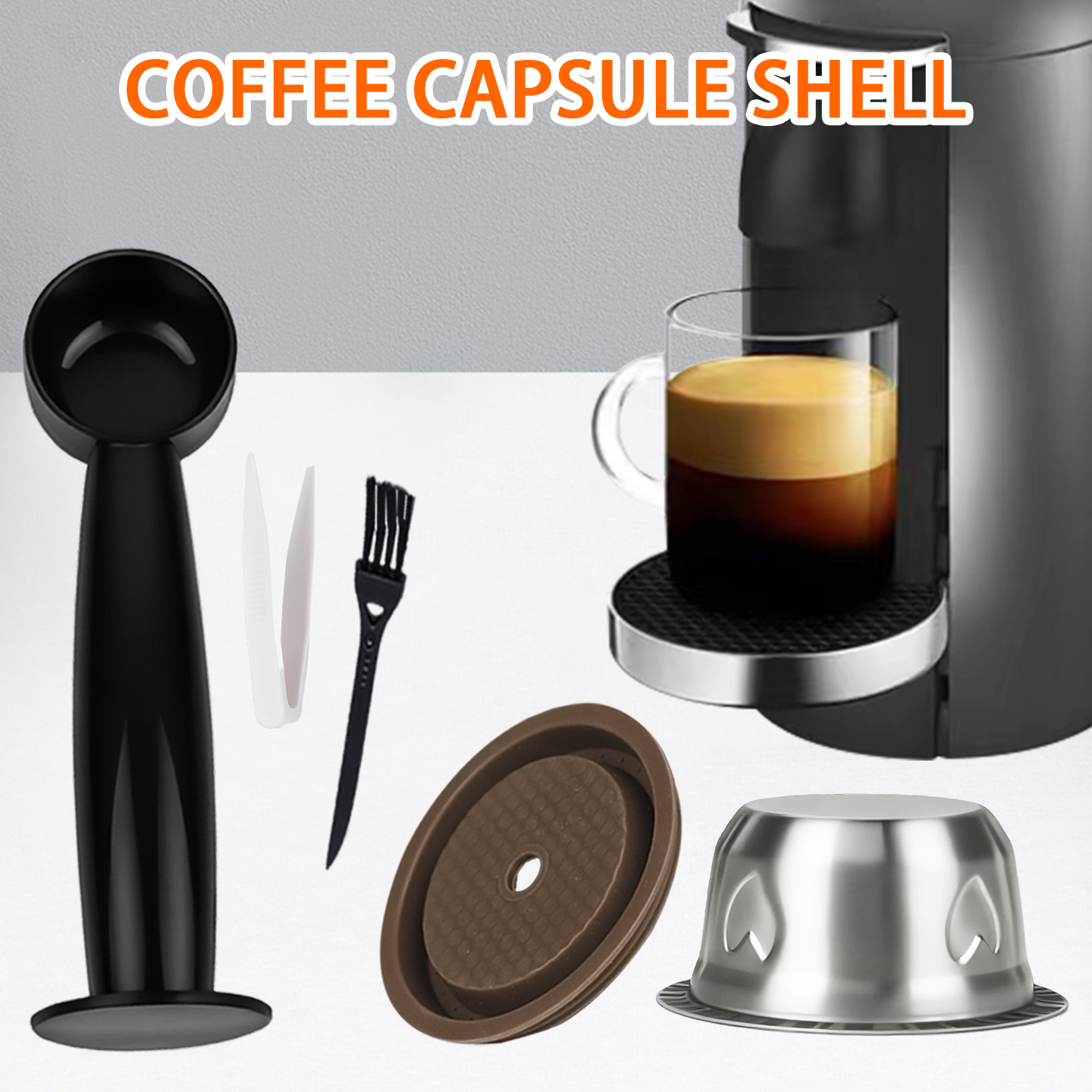 再利用可能なステンレススチール製 Vertuo ポッド、シリコン蓋付き詰め替え可能コーヒーカプセル、Vertuoline 用、タンパー付き