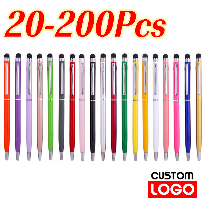 20-200 ペン各パックミニメタル 2-in-1 スタイラスユニバーサルボールペンテキスト彫刻カスタムロゴオフィス学校広告ペン