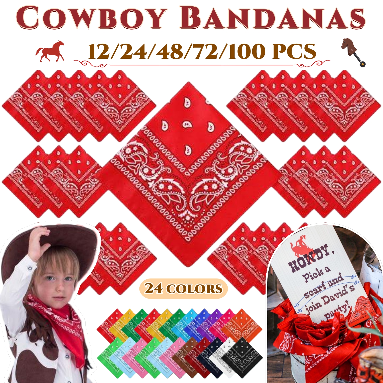 12-100 個バンダナカウボーイユニセックスペイズリーバンダナバルクラージヘッドバンダナカウボーイヘッドラップ特大バンダナカウガールパーティーの記念品