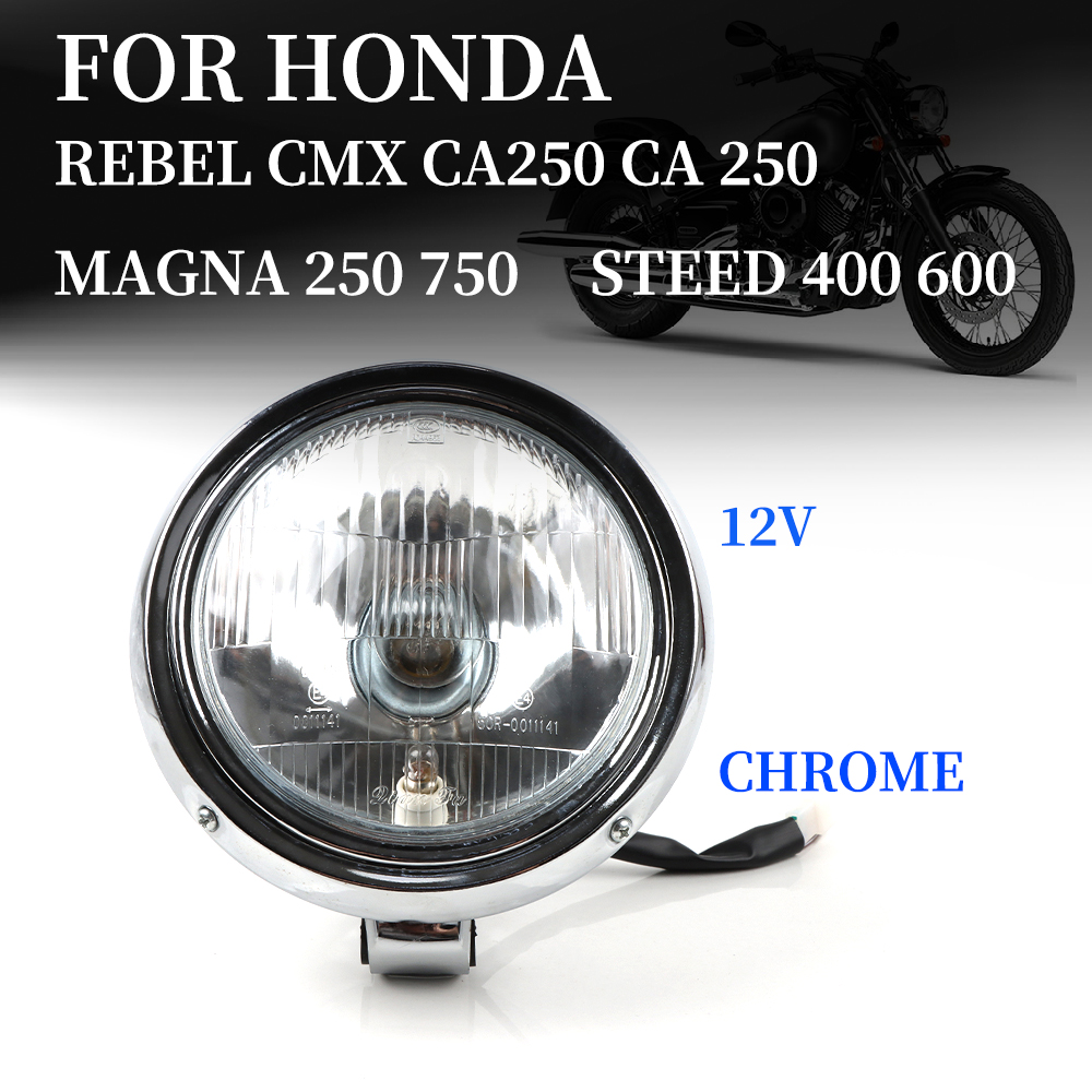 ホンダ反乱 CMX CA 250 CA250 マグナ 250 750 スティード 400 600 オートバイレトロクロームラウンドヘッドライト 12V ヘッドランプヘッドランプ