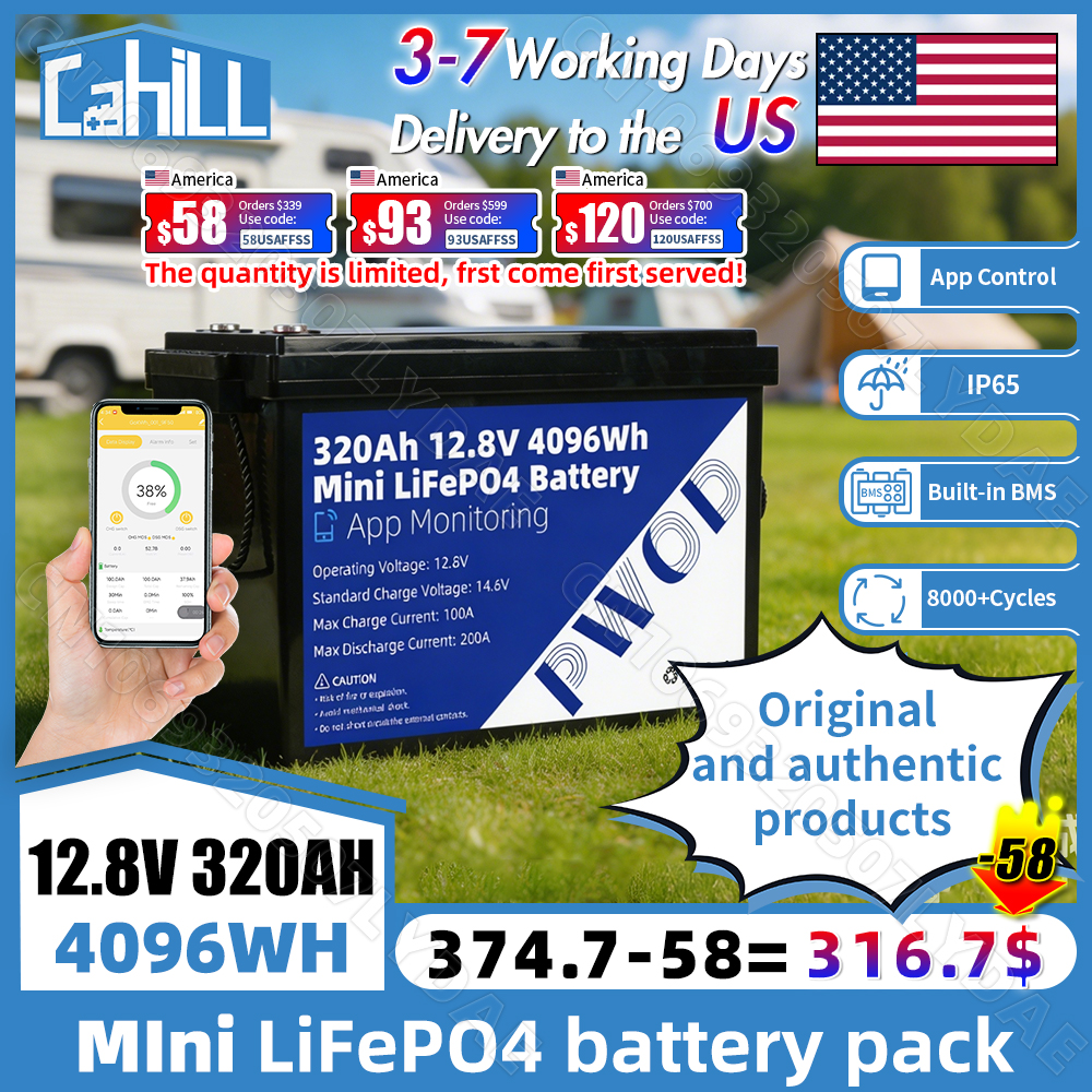 米国在庫 12V 300Ah 320Ah Lifepo4 バッテリーパック 12.8V リン酸鉄リチウム充電式セル 200A BMS 家庭用太陽エネルギー