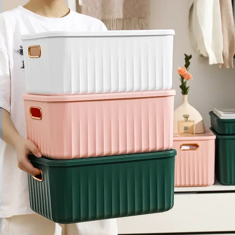 ソリッドカラーのその他の収納ボックス家庭用およびスナック収納ボックスプラスチック蓋付き厚みのある収納ボックス衣類仕分けボックス