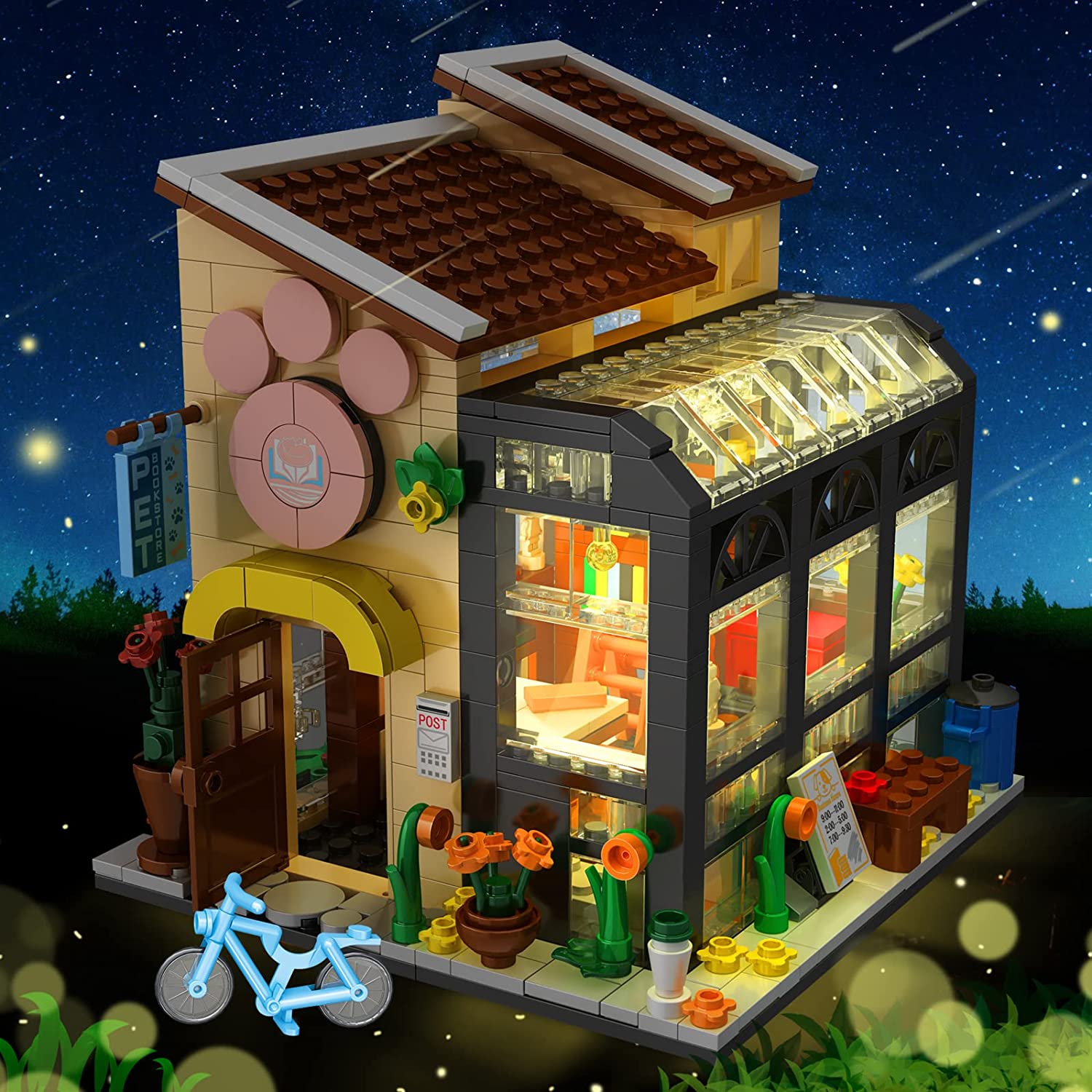 クリエイティブ花束ストアハウス書店モデルビルディングブロック都市風景夏のテントコーヒーショップ女の子のおもちゃ子供かわいいギフト