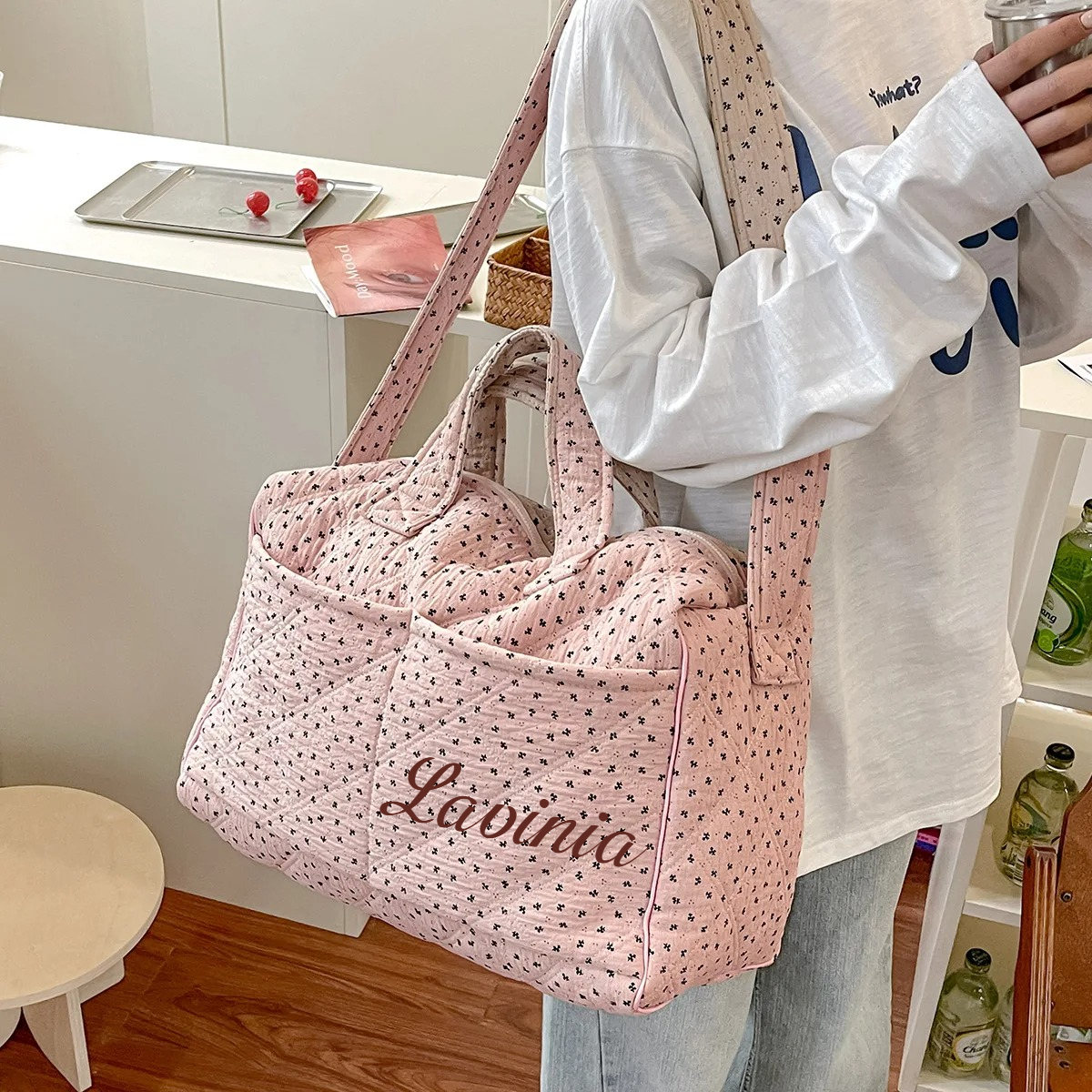 パーソナライズされた大容量ママバッグトラベルトートハンドバッグ女性用ベビーおむつバッグ花柄多機能クロスボディバッグ