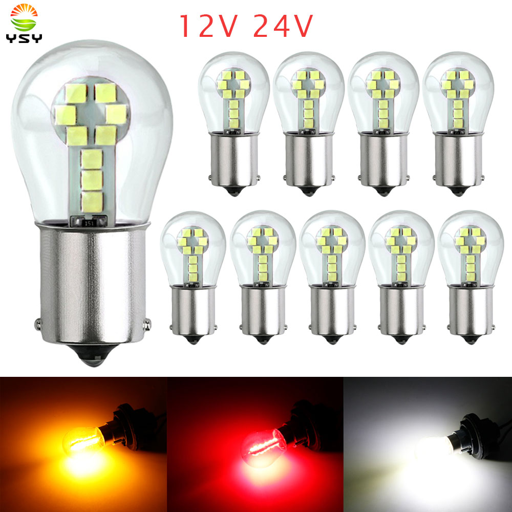 10 個 1156 BA15S P21W 1157 BAY15D P21/5W LED 電球車のブレーキテールストップランプ 3030 チップ 18SMD 車信号灯 12V 24V