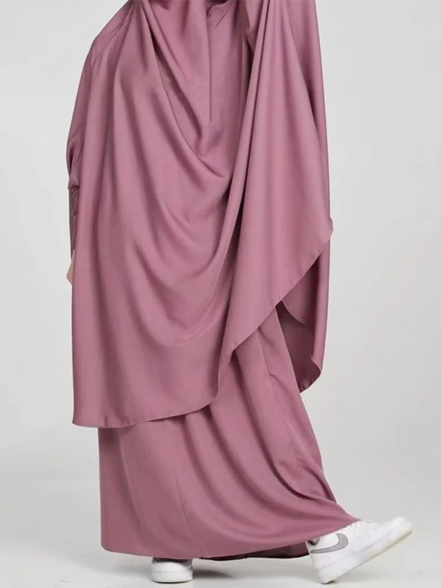 イードイスラム教徒の女性 2 ピース Jilbab セットロングキマールスカートセットヒジャーブドレス祈り衣服アバヤフード付きラマダンガウンイスラム Niqab
