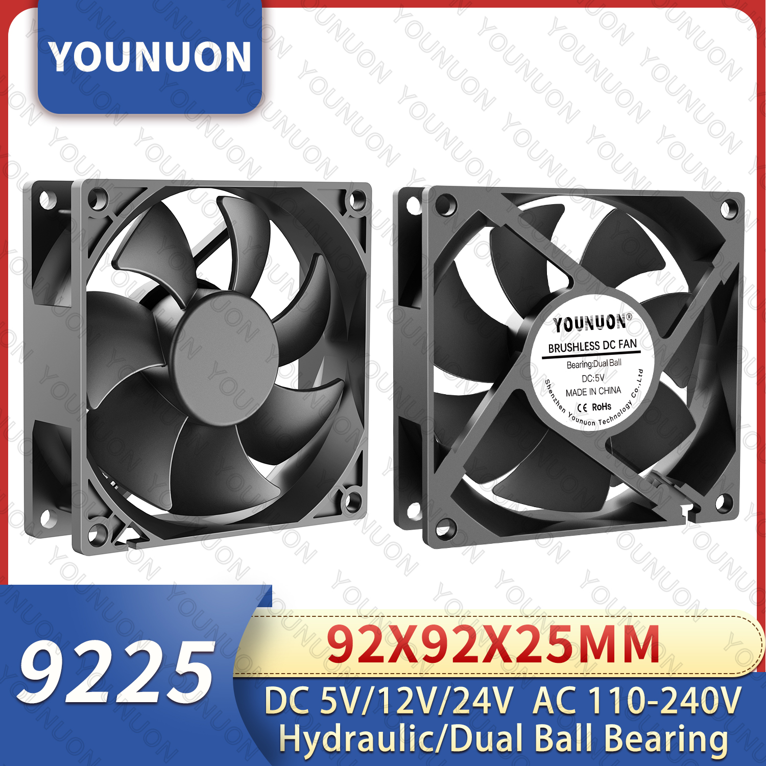 92mm 9225 冷却ファン DC 5V 12V 24V 92x92x25mm クーラーファン PCケース CPU ブラシレスクーラー 9cm スリーブ/デュアルボールベアリングラジエーター