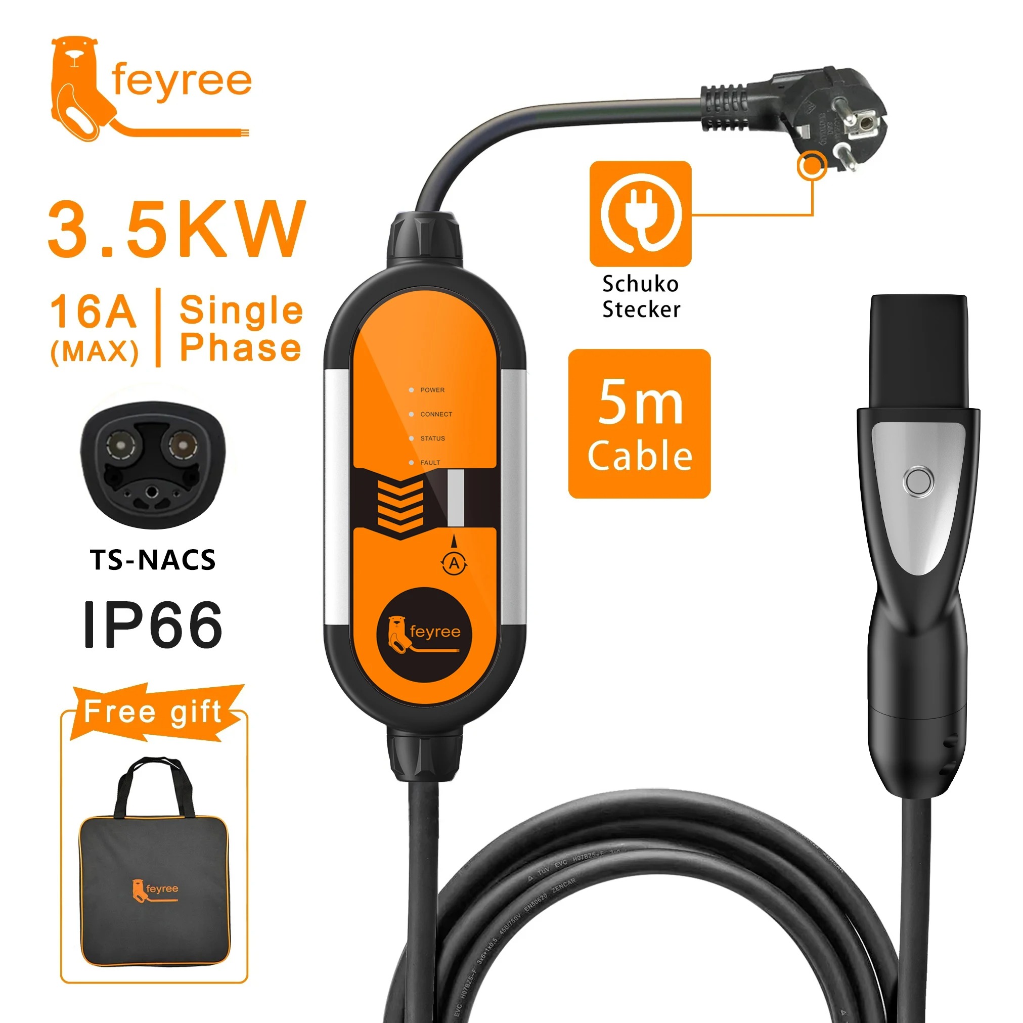 Feyree 3.5kW 16A TS-NACS ポータブル EV 充電器プラグ充電ボックス調整可能な電流急速充電テスラ車の充電器と互換性