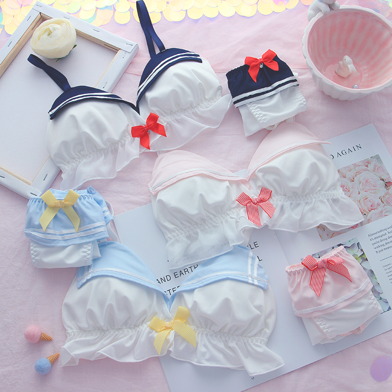 日本ロリータ海軍ランジェリーパンティー甘いかわいいセーラー下着 Cos セクシーな弓ブラジャーセットかわいい女性学生 Bralette