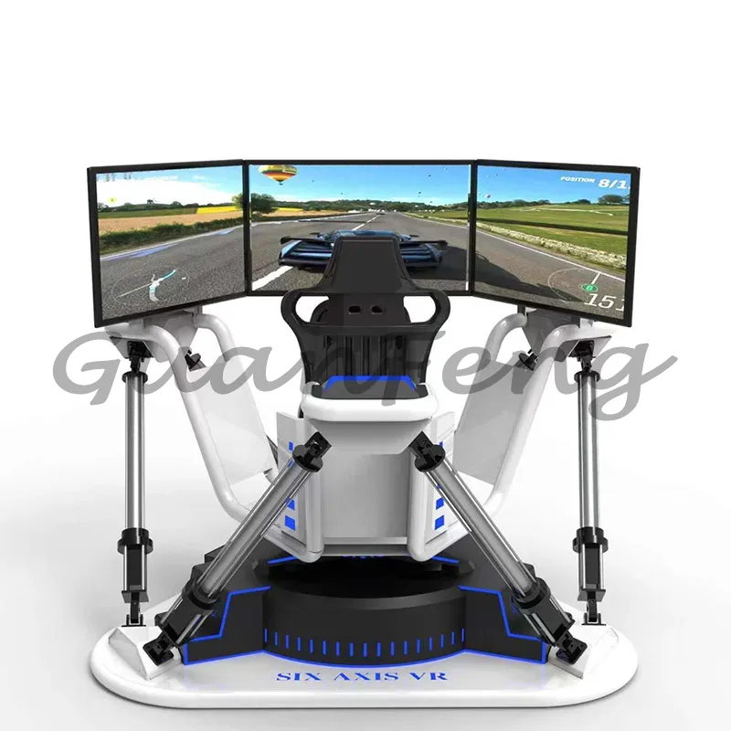 屋内遊び場大型VR 6軸3画面ダイナミックシミュレーションレーシングドライビングバーチャルリアリティゲーム機器