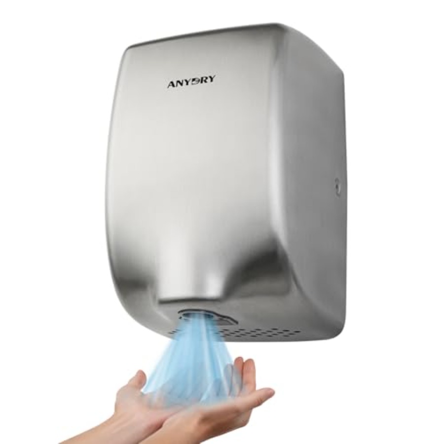 業務用家庭用コンパクトハンドドライヤー、ステンレス仕上げ、シルバー色、高速1350W風量で速乾性とスペースサ