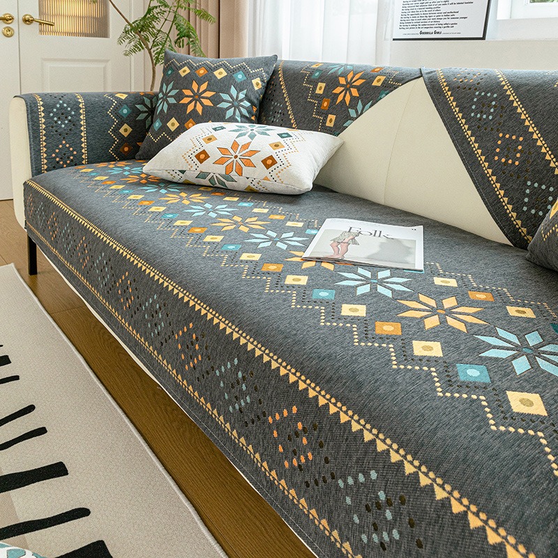 ソフトスムーズな厚みのシェニールキルトソファタオル刺繍滑り止めソファカバー家具プロテクターカバー出窓マット